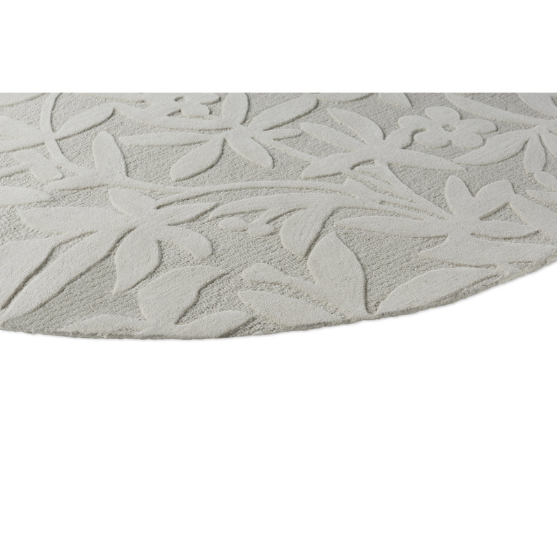 Gray Floral Handmade Wool Round Tufted Rug Ø 4'9"