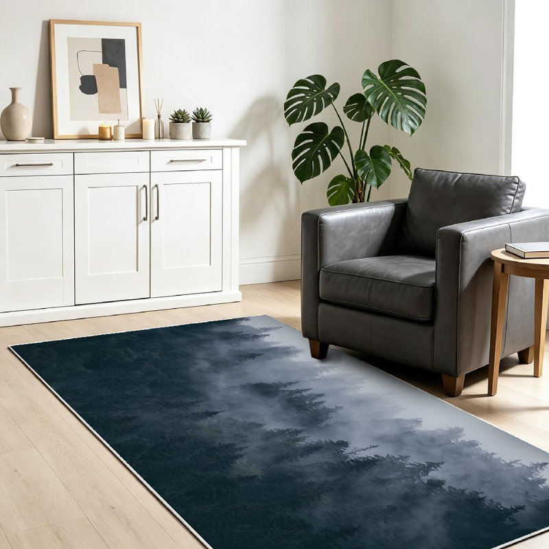 Green Landscape Fir Forest Hipster Vintage Pine Tree Fog Fantasy Beautiful Machine Washable Indoor Area Rug