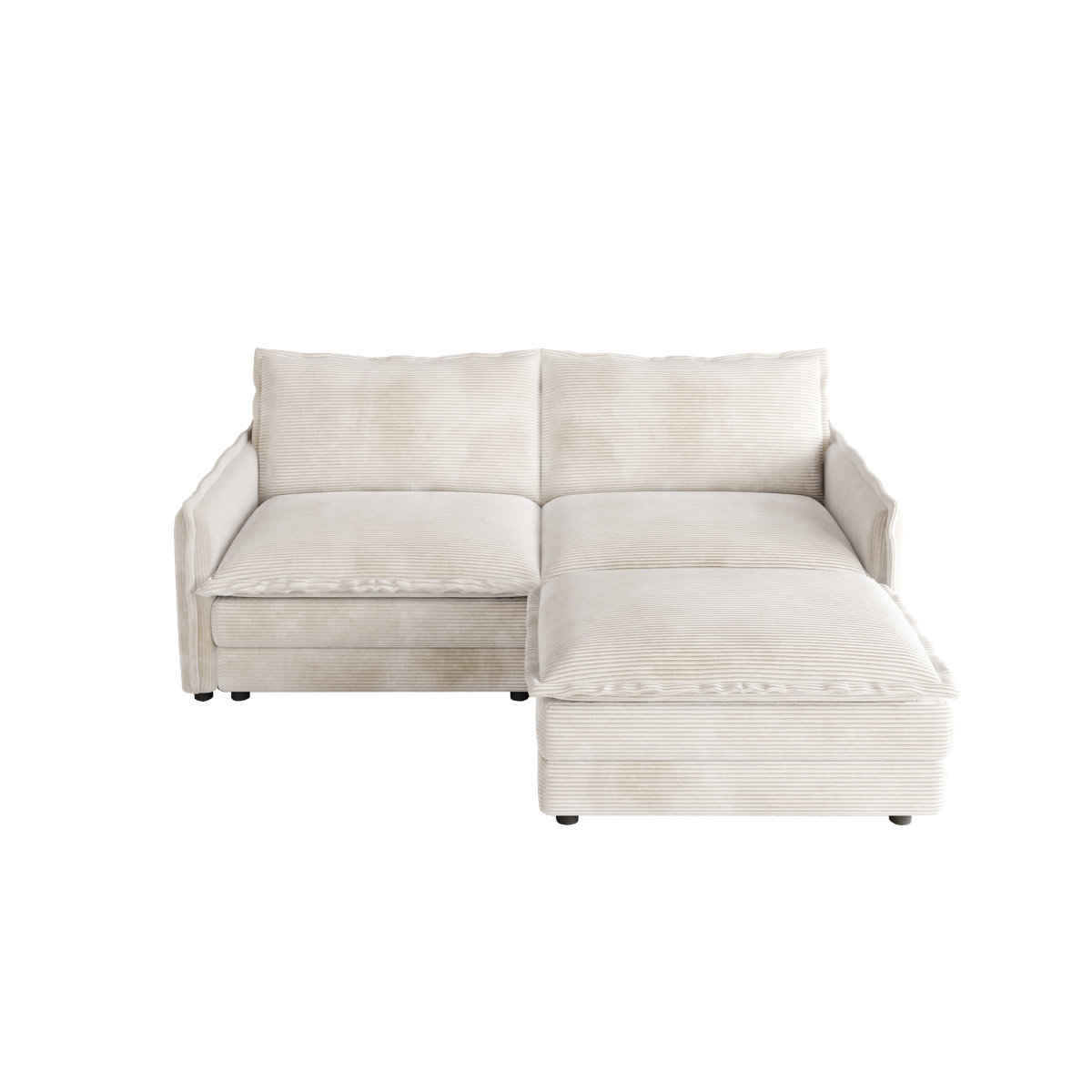 L-Shaped Sectional Sofa Corduroy Fabric 2-Seater Sofa with 1 Ottoman, Deep Seat & 2 Pillows