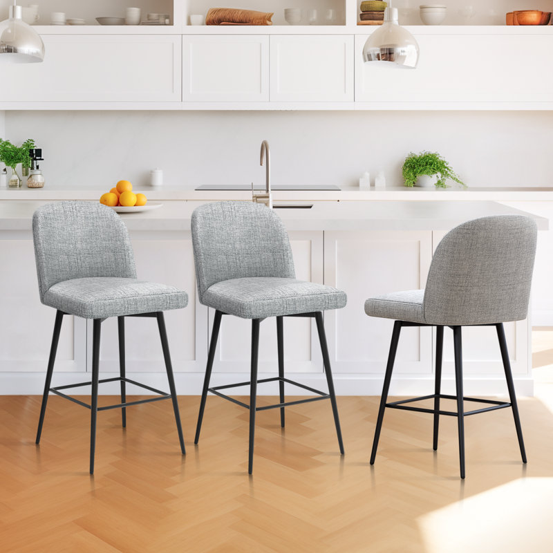 Kanasha 26.9" Swivel Counter Height Bar Stools, Light Gray, 3