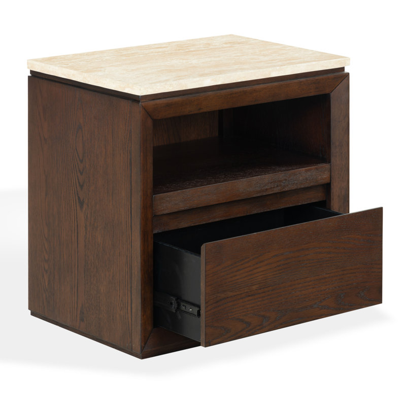 Table de chevet Alaura, Travertin / noyer