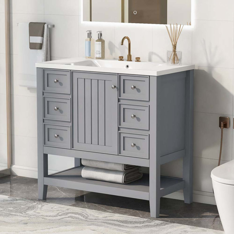 Meuble-lavabo simple avec comptoir Shelise 36, Gris