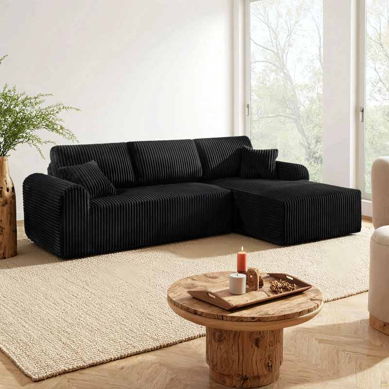 Canapé modulaire 109 po avec méridienne en L 109 po Cloud, Noir