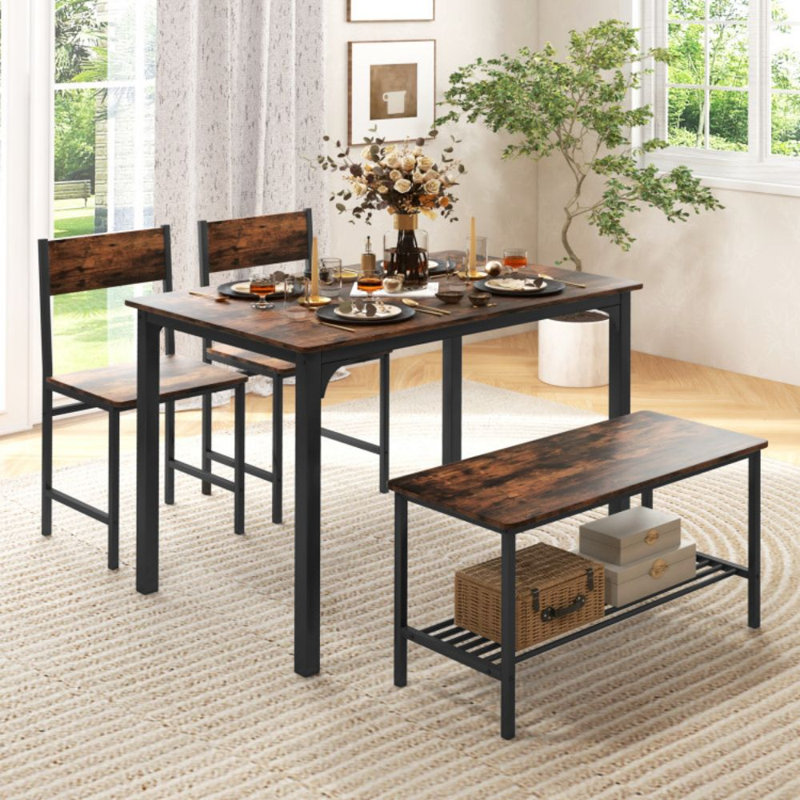 Evylen 4 - Person Four Leg Dining Set, Rustic Brown, Rustic Brown/Black, Rustic Brown/Black