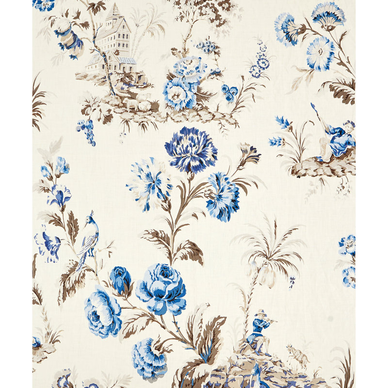 Jardin Somerset Linen Print Fabric, Porcelain
