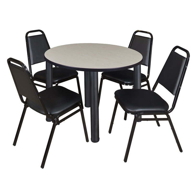 Plateau de table Kee, 4 chaises empilables, Noir, Érable, H 29 po x l 48 po x P 48 po