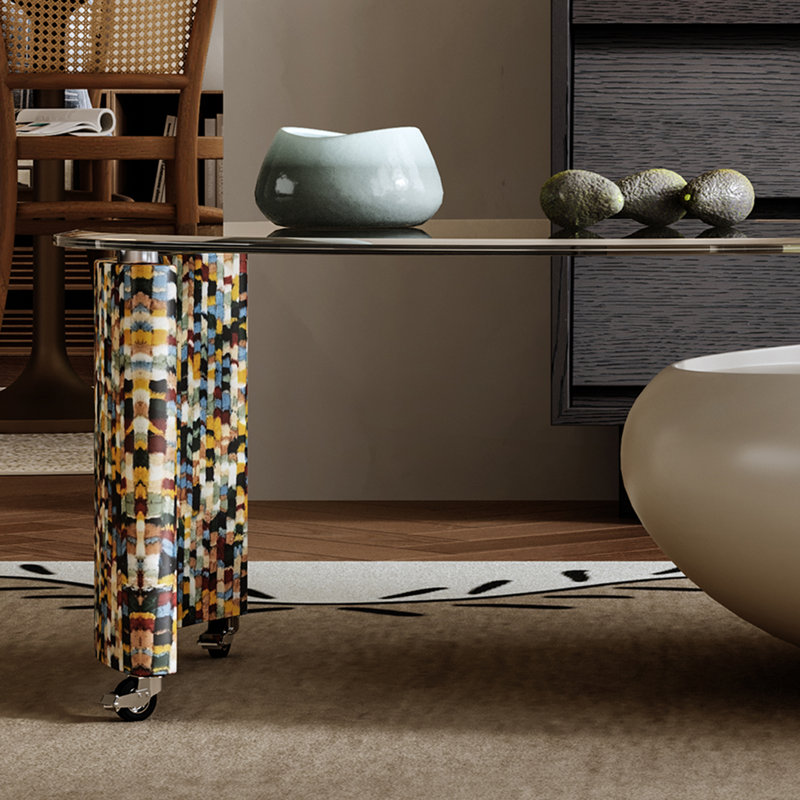 Table basse gigogne rotative 50,39 po, plateau en verre trempé, base de rangement dissimulée et roulettes verrouillables