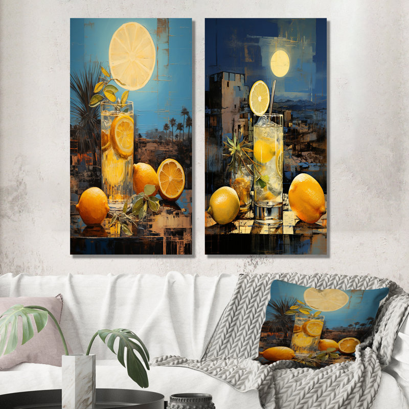 Téquila, crépuscule, horizon mexicain - ensemble de 2 impressions murales en métal cocktail, H 28 po x l 24 po