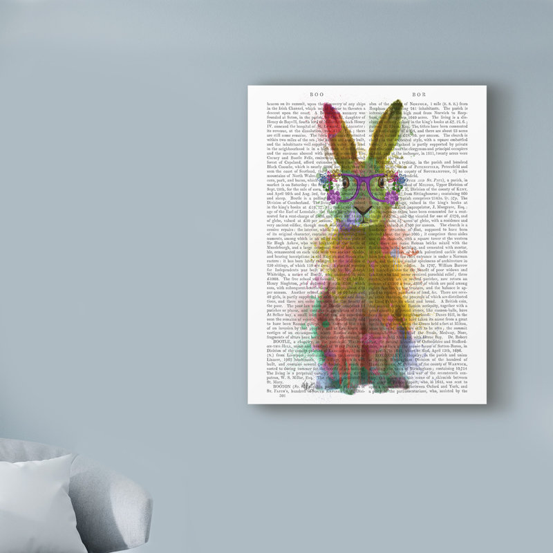 «Rainbow Splash Text Rabbit 1», art textuel sur toile tendue, H 24 po x l 18 po x P 2 po