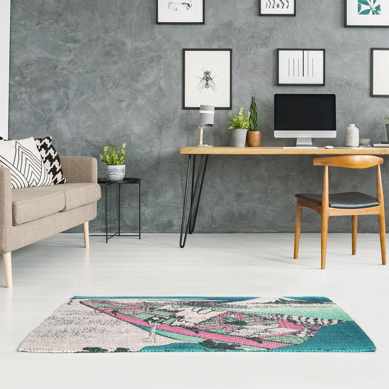 Tapis vert / rose Ushibori in Hitachi, Rectangle 3 pi x 5 pi