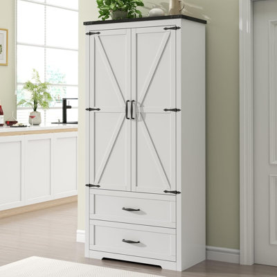 71" Tall Farmhouse Kitchen Pantry with Sensor Light & Adjustable Shelves, Large Storage Cabinet with 2 Drawers & Adjustable Shelves, Rustic Wood Cupbo by Gracie Oaks
