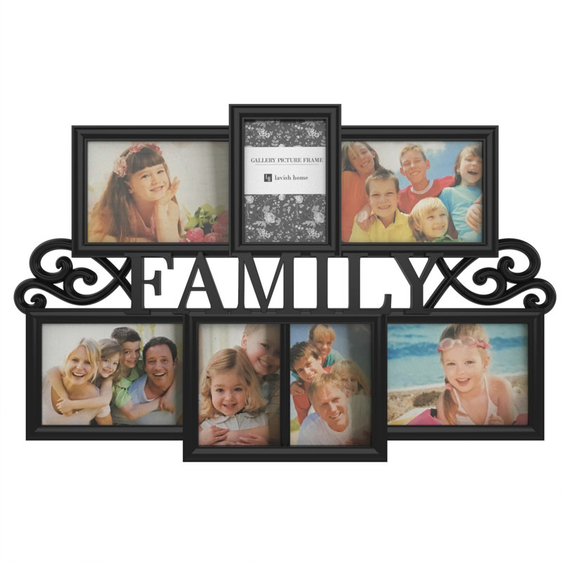 Rodger Family Collage Picture Frame - Wall Hanging with 7 Puzzle-Style Openings - Displays Three 4x6 and Four 5x7 Photos of Memories