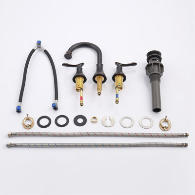 Robinet de salle de bain espacé 8 po en bronze huilé - 3 trous 360 becs pivotants, 2 lavabos avec bonde escamotable et tuyaux d'eau pivotant, assemblage et alimentation
