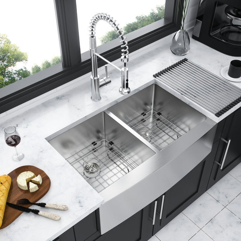 Évier de 33 po x 21 po x 10 po en acier inoxydable de style moderne avec cuve double de qualité supérieure, cuisine 50/50, 33 po x 21 po x 10 po, convient aux armoires standards