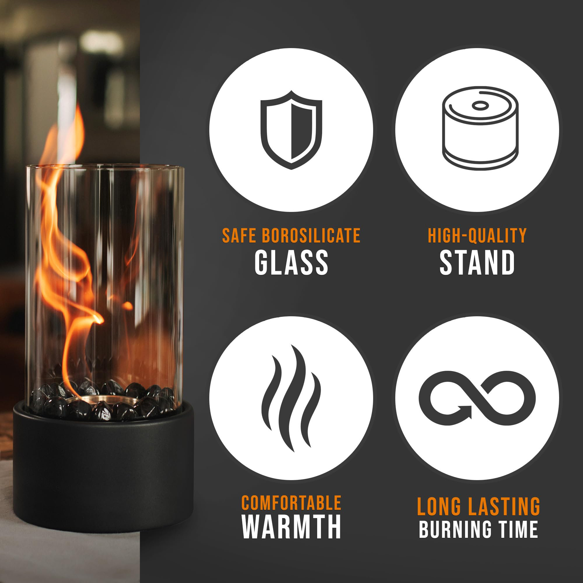 Color of the face home Foyer de table au bioéthanol avec pareflammes