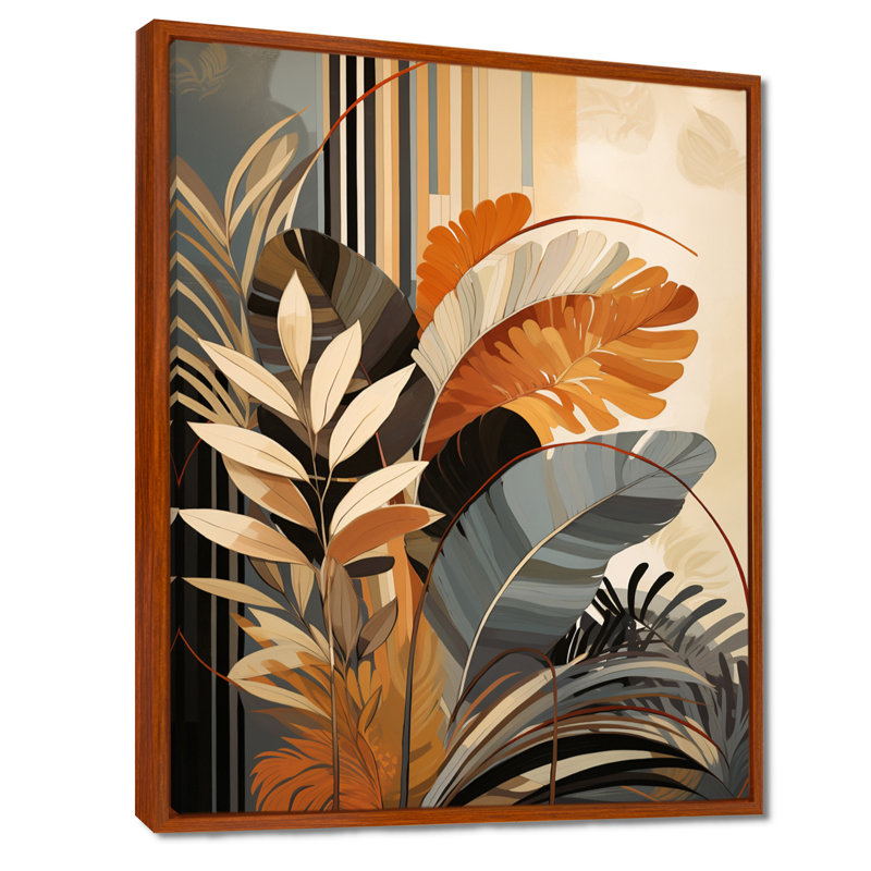Funky Foliage In Terracotta Tons - Abstract Botanicals, art mural, H 20 po x l 12 po x P 1 po, Cadre flottant brun