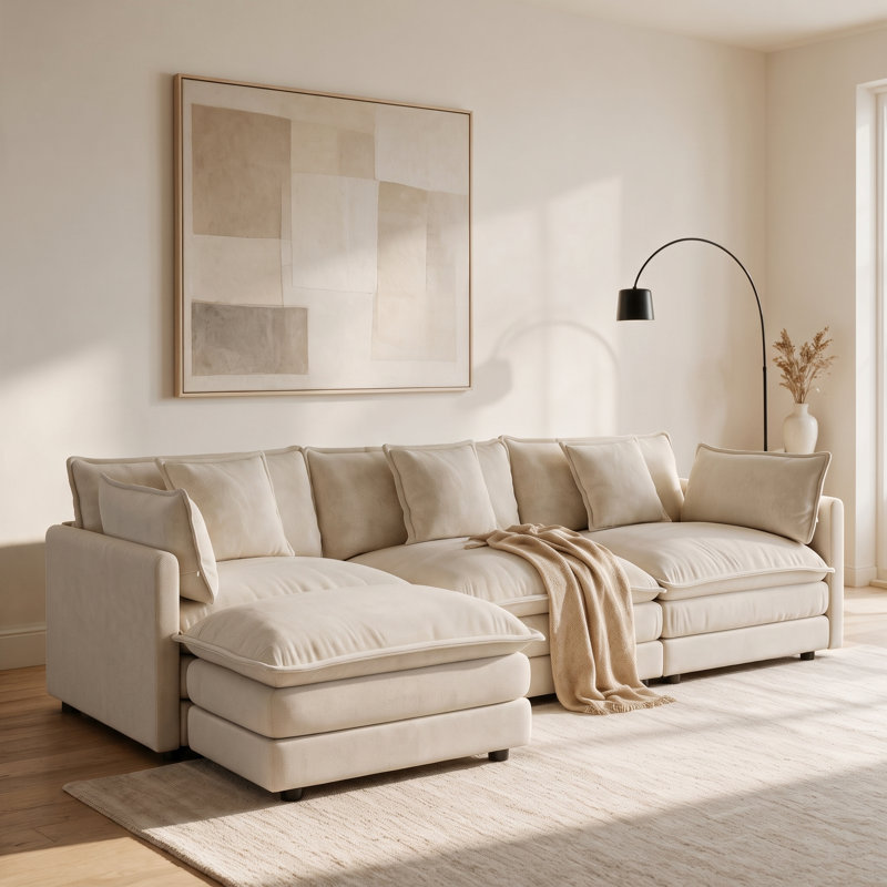 Canapé modulaire surdimensionné en chenille, canapé modulaire en forme de L avec repose-pieds, mobilier de salon 3 places avec coussins