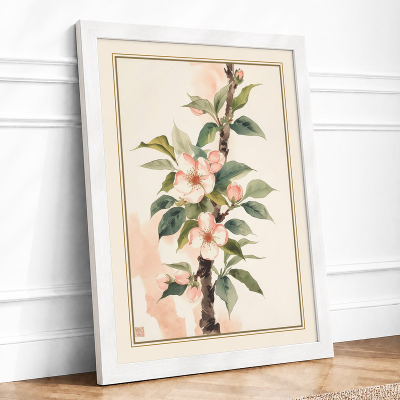 Flowering Branch Study Botanical - Framed Print, A2 - 59.4 x 42.0 cm, White