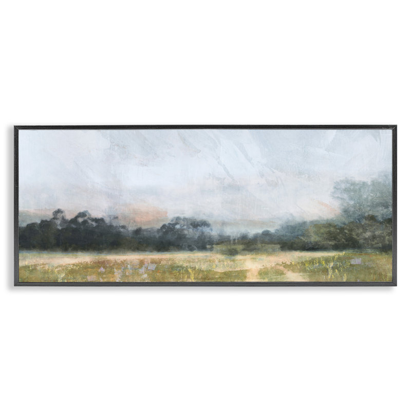 Paysage champêtre abstrait, paysage encadré sur bois par Nina, peinture bleue, Giclée encadrée noir minuit