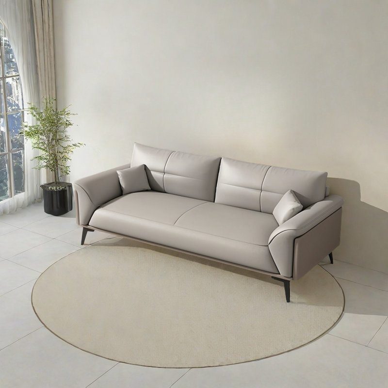 Canapé décontracté de style européen, Cuir brun / blanc cassé assorti, H 33,86 po x l 83,86 po x P 34,65 po