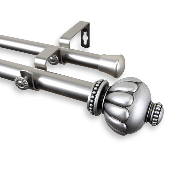 Tringle à rideaux double Riordan, l 120 po à 170 po, Nickel satiné