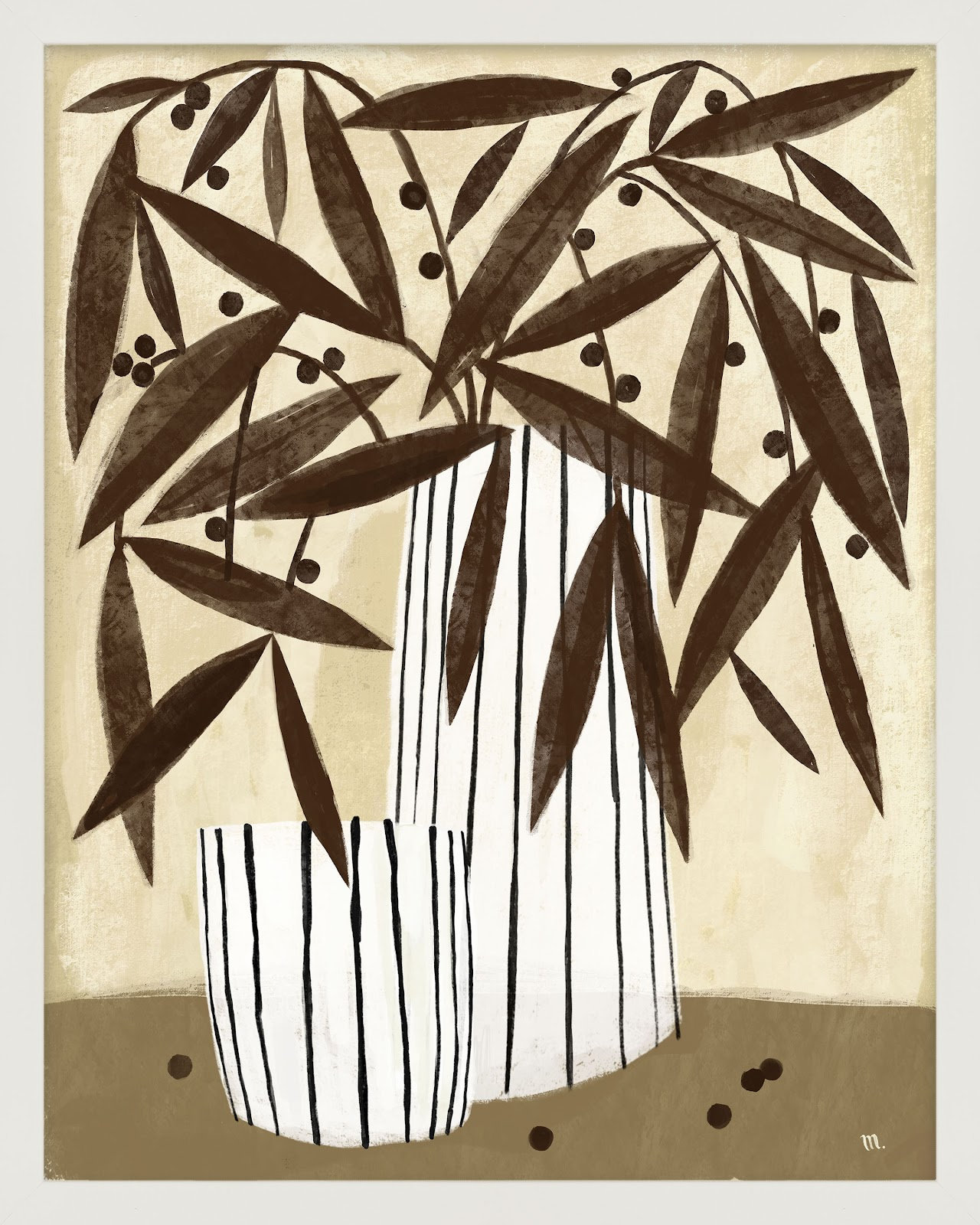 Juba "Dry Flowers" Painting, 38" H x 30" W x 1.25" D, White