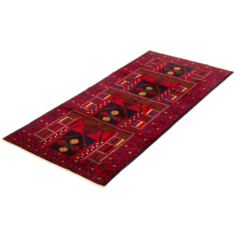 Tapis rouge teimani noué à la main 3 pi 6 po x 6 pi 10 po