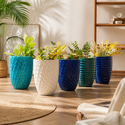Pot de fleurs en céramique, jardinière moderne pour patio, jardin, rebord de fenêtre - blanc