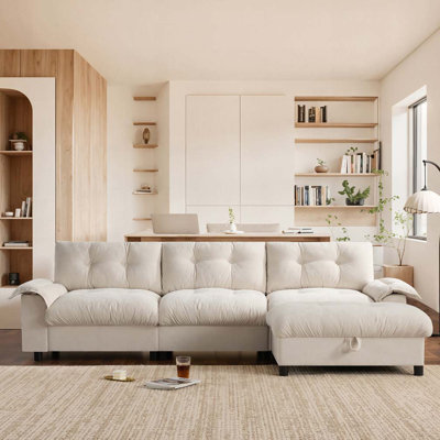 Sectional Sofa with Dual-Port Charging, Cup Holder, Side Storage Pockets, Movable Storage Ottoman by Mercer41