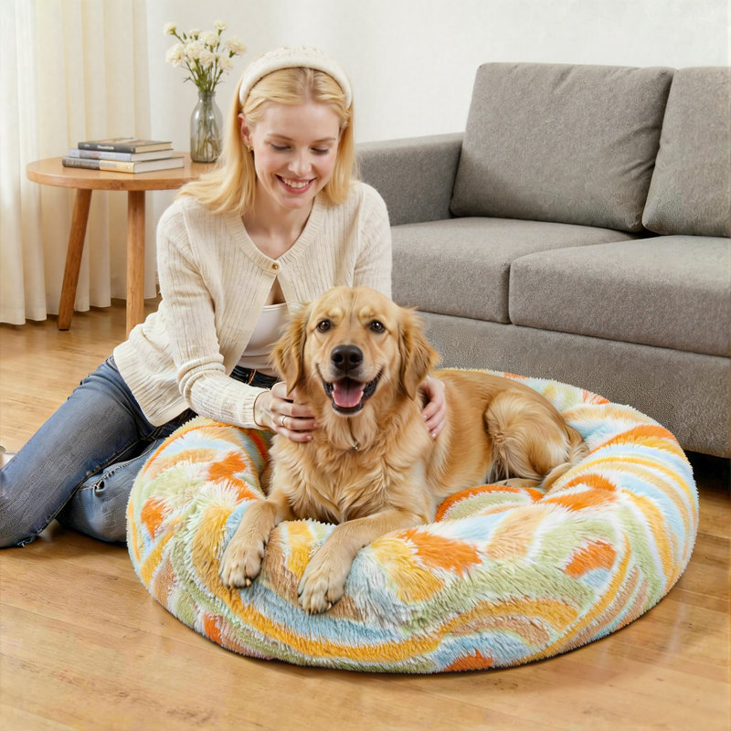 Lit pour chien et chat calme et apaisant, lit douillet en peluche en fausse fourrure moelleuse pour animaux de compagnie (45 po)
