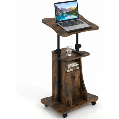 Mobile Standing Desk Cart Adjustable Height with Tilt Desktop & Storage Cabinet, Rolling Laptop Stand with Locking Casters for Home Office, Study & Flexible Workspace