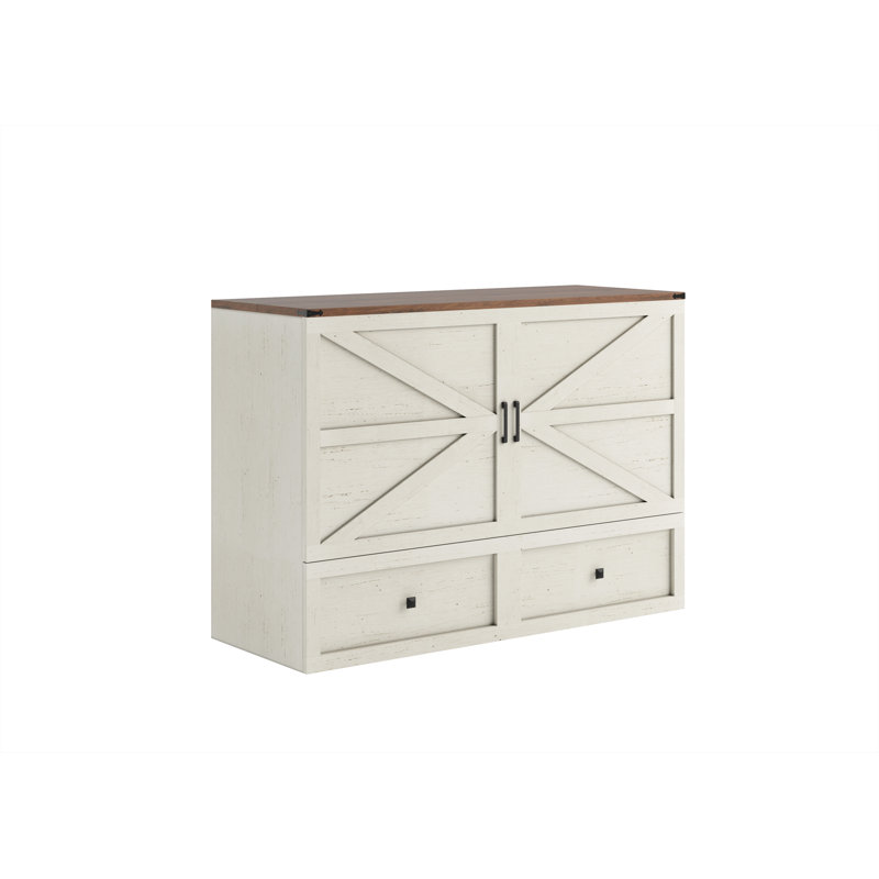 Wilkinson Farmhouse Full Murphy Bed with Large Storage Drawer & Charging Station, White