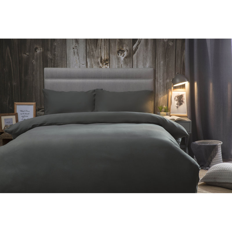 Cotton Solid Colour Duvet Cover Set with Pillowcases, Charcoal, King Duvet Cover + 2 Standard Pillowcases