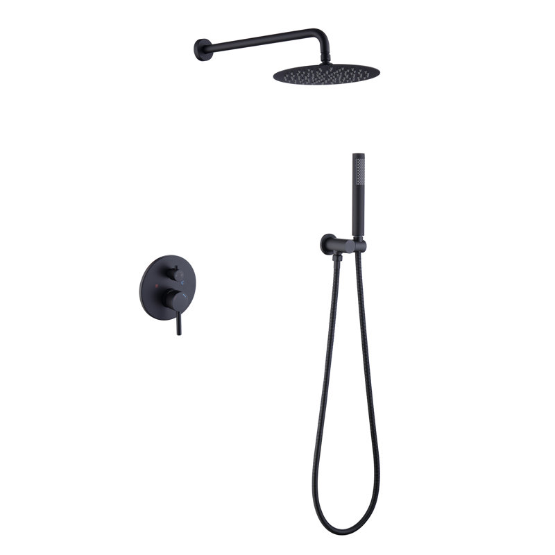 Système de douche mural complet avec valve brute, Noir mat