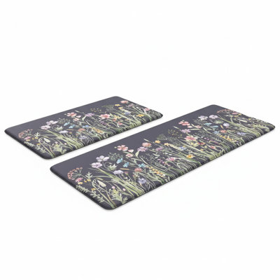 Anti Fatigue Floral Kitchen Mats Set of 2 (17.3"x47"+17.3"x29")