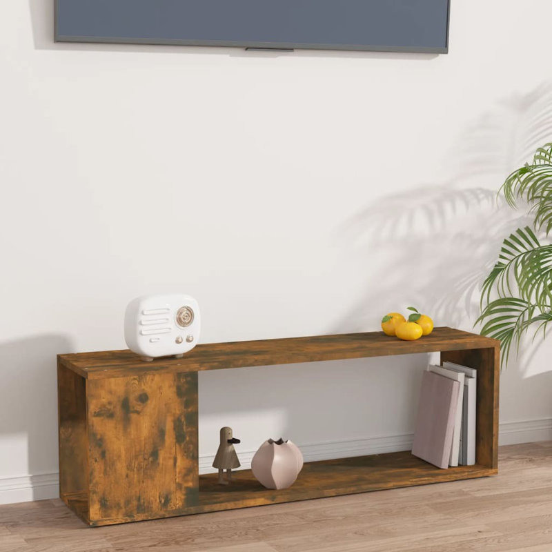 Azeeza Unfinished TV Stand, Smoked Oak