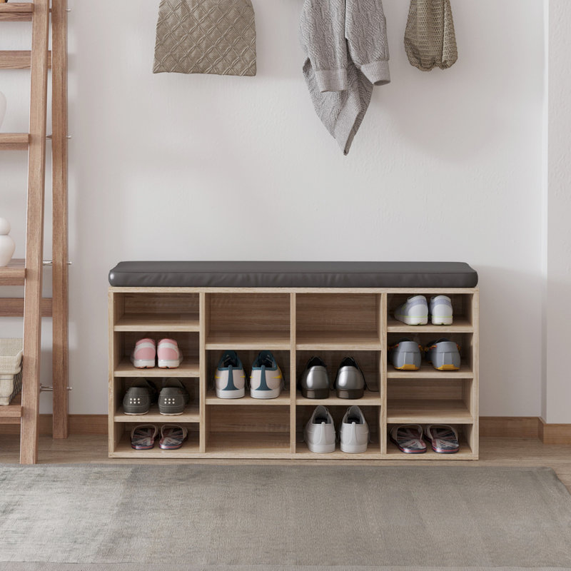14 Pair Shoe Storage Bench, Brown