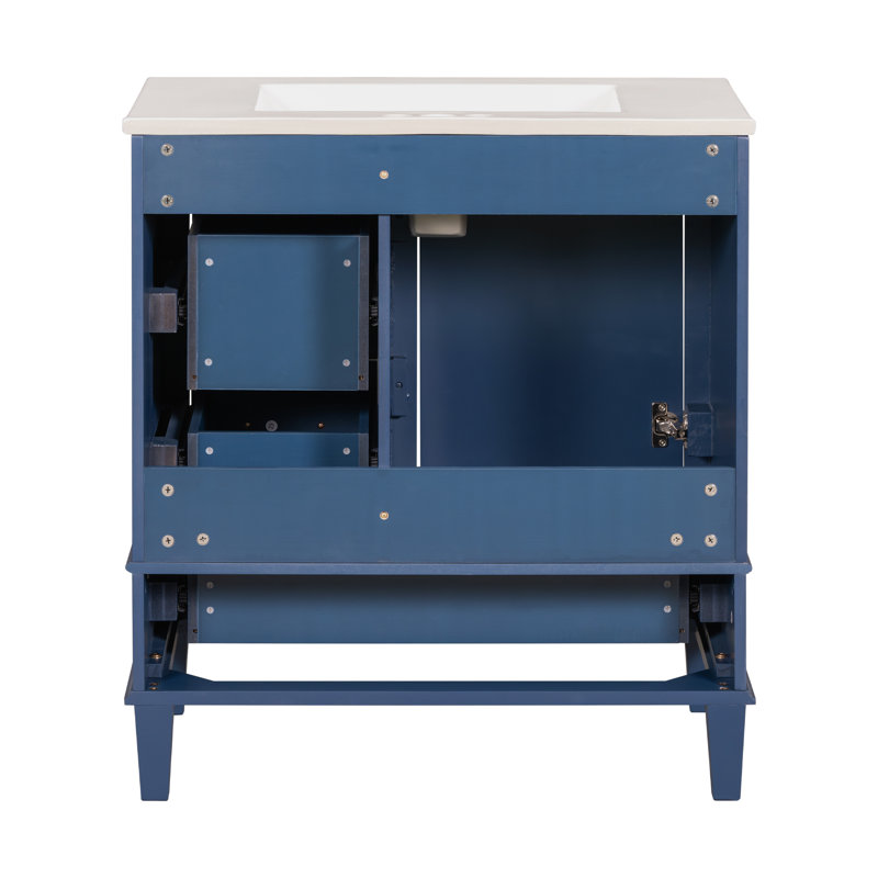 Meuble-lavabo simple 30 po avec plateau en céramique Chatham, Bleu, Or