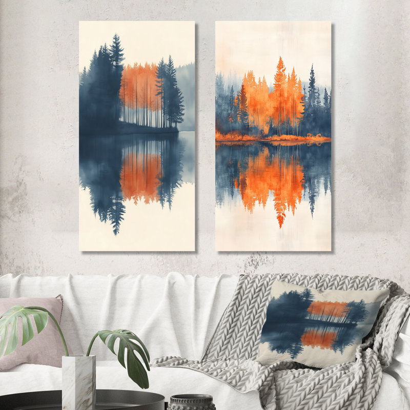 Lueur d'automne du lac III - Forêt lacustre (2 impressions encadrées), 40" H x 40" W, Wrapped Canvas