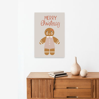Merry Christmas Gingerbread Girl Contemporary Wall Art Print 1 Piece Wrapped Canvas Wall Art