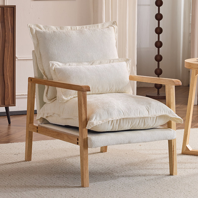 2Pcs Chenille Accent Chair Armchair With Pillow, Beige