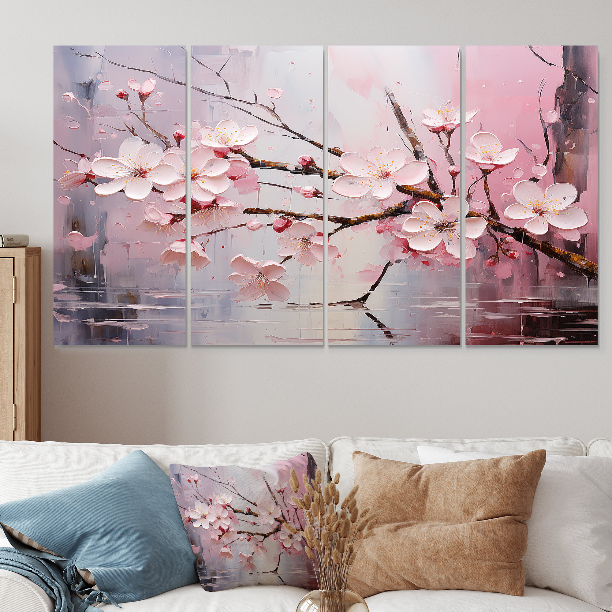 Winston Porter «White and Pink Cherry Tree Bloom V», art mural 4 pièces ...