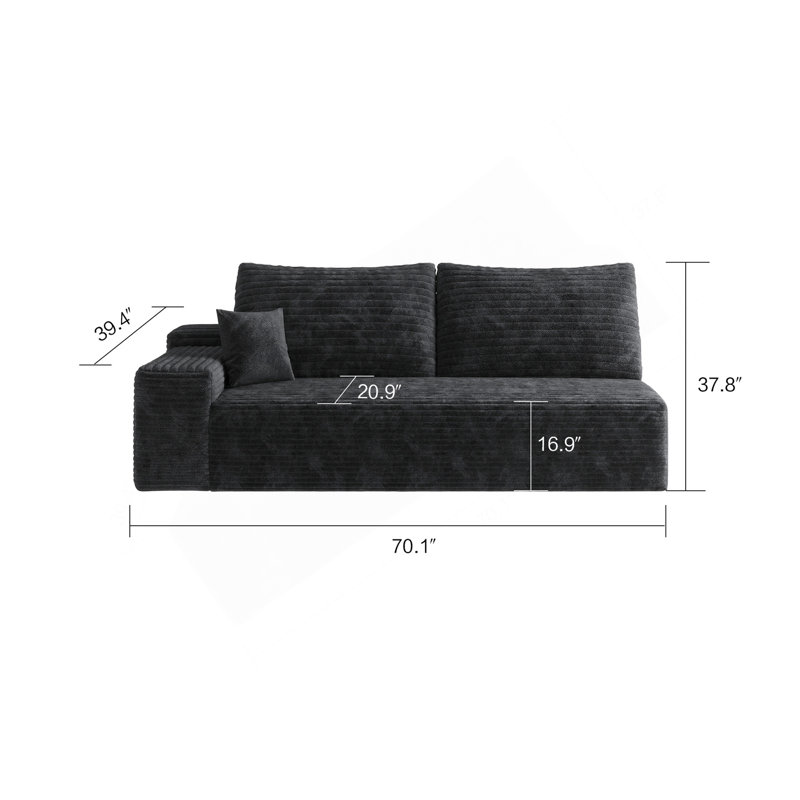Boneless 3 Seat Sofa, Right Hand Facing, Black
