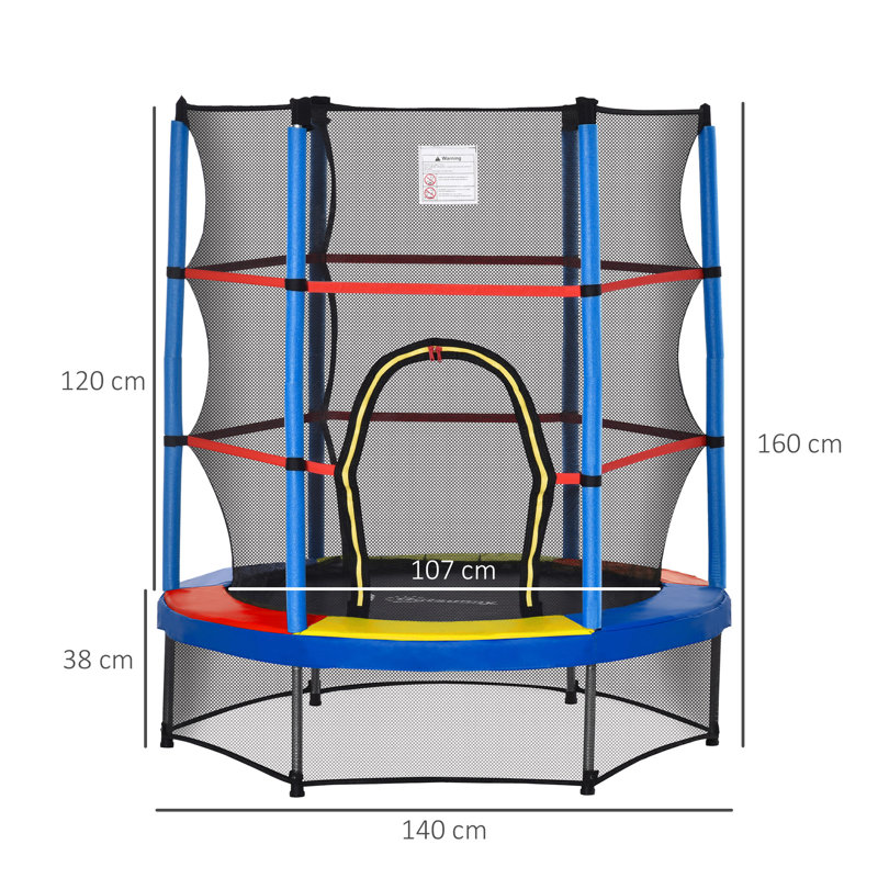 Hawkinge Freeport Park 140 in. x 140 in. Round Backyard Trampoline with Safety Enclosure Indoor Backyard: Above Ground Trampoline with Handlebar