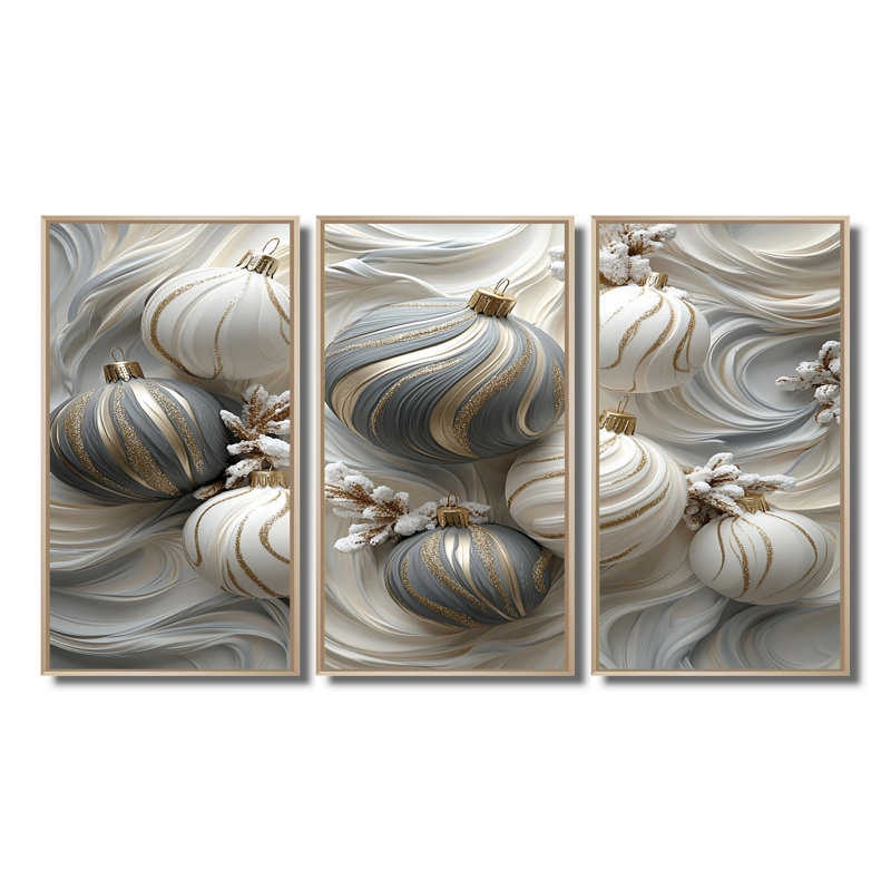 «White and Grey Christmas Peppermint Swirl», ensemble de reproductions d'art mural de Noël, H 28 po x l 36 po x P 1 po