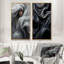 Ensemble d'œuvres murales grises grasses apaisantes II - Collages abstraits sur toile-102583287-102583284
