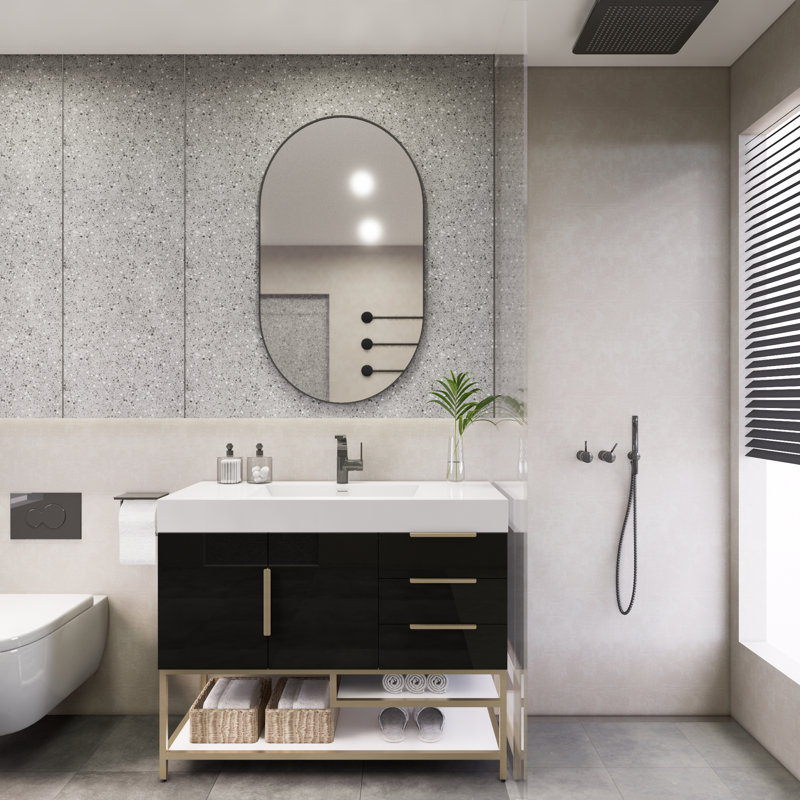 Meuble-lavabo simple 42 po Markwan, Noir très lustré