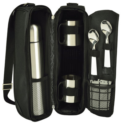 Latitude Run® - Deluxe Vienna Travel Coffee Tote For 2 Including Stainless Vacuum Flask, Cups, Creamer And Teaspoons