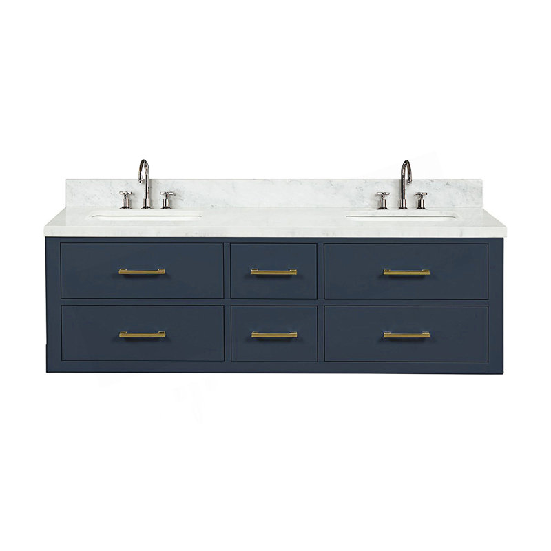 Design moderne 60 po X P 22 po Ensemble de meuble-lavabo double D avec comptoir en marbre de Carrare et robinet, 60"