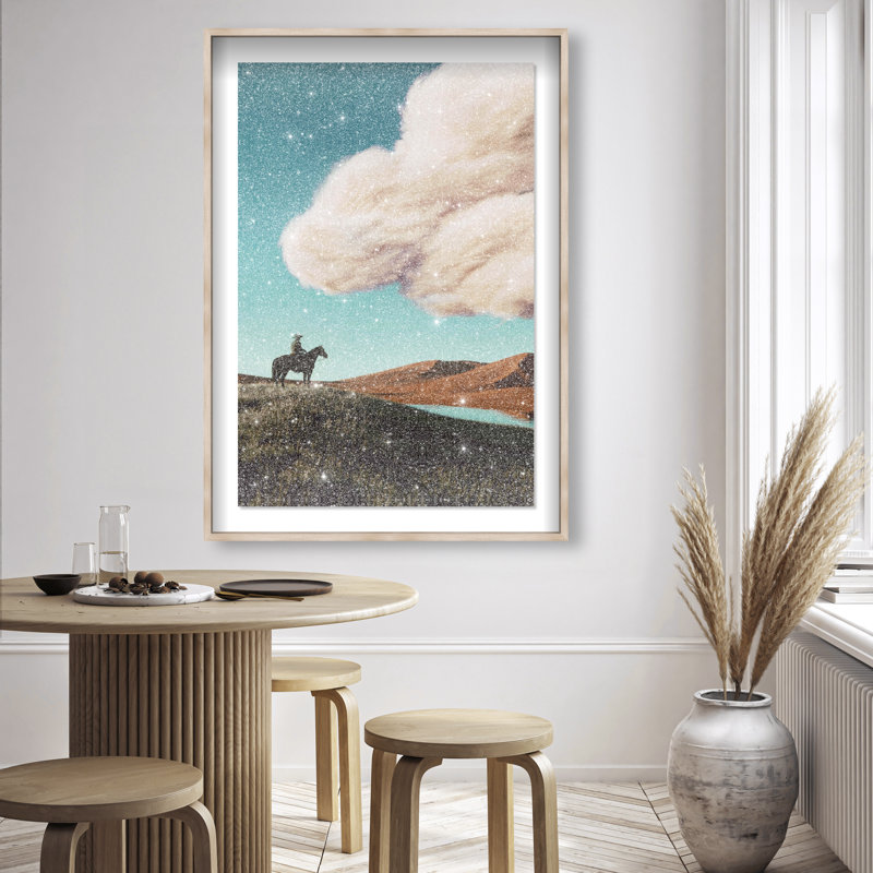 Cowboy Surreal Framed Graphic Art, 25.5"H x 17.5"W, Natural Oak Shadowbox